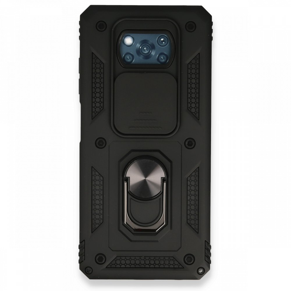  Xiaomi Pocophone X3 Kılıf Pars Lens Yüzüklü Silikon - Siyah