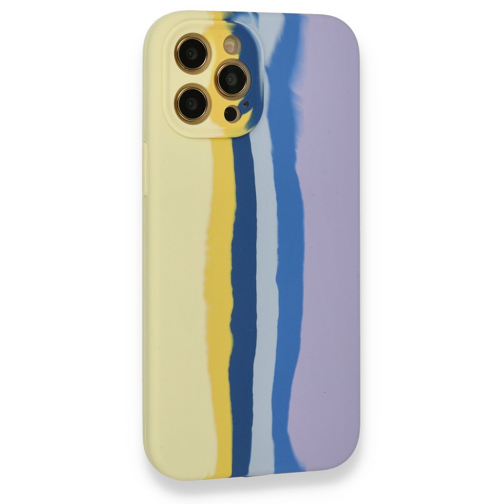  iPhone 12 Pro Max Kılıf Ebruli Lansman Silikon - Sarı-Lila
