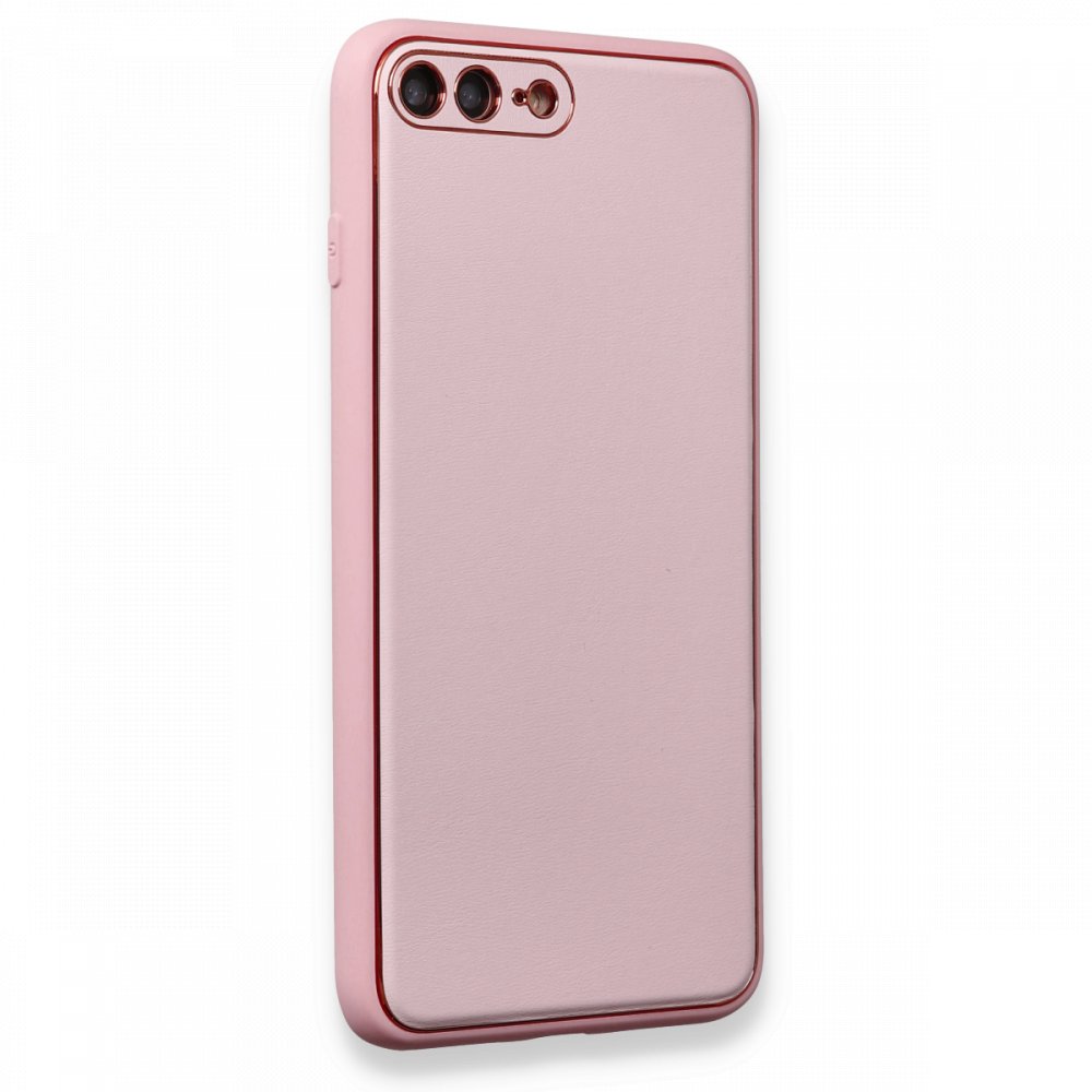  iPhone 7 Plus Kılıf Coco Deri Silikon Kapak - Pudra
