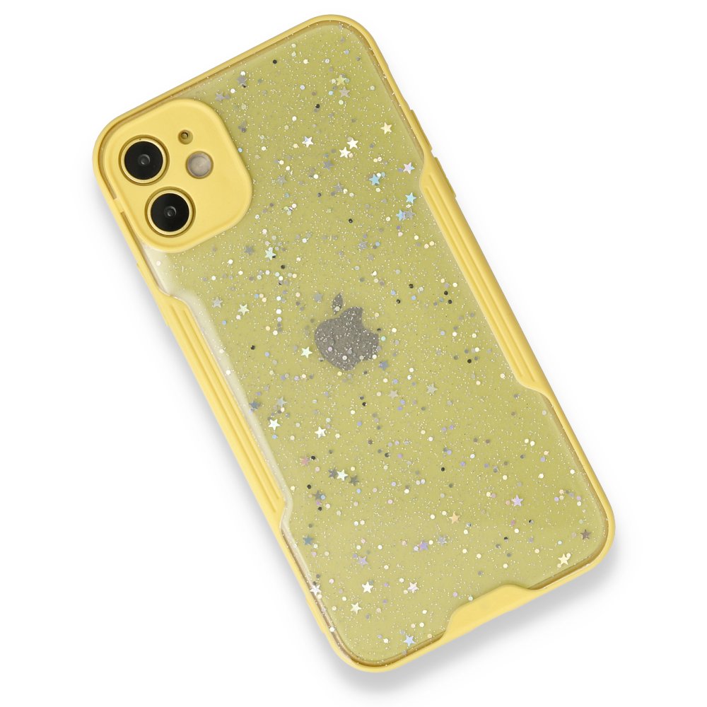 iPhone 12 Mini Kılıf Platin Simli Silikon - Sarı  iPhone 12 Mini Kılıf Platin Simli Silikon - Sarı