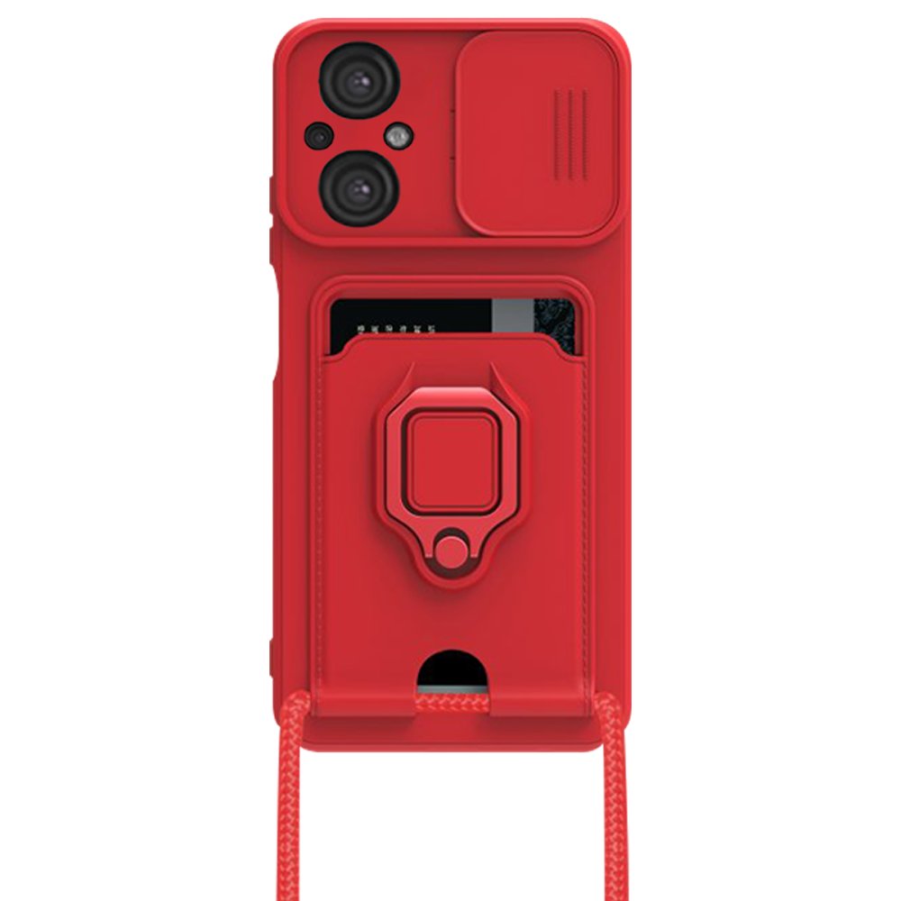  Xiaomi Poco M5 Kılıf Zuma Kartvizitli Yüzüklü Silikon - Kırmızı