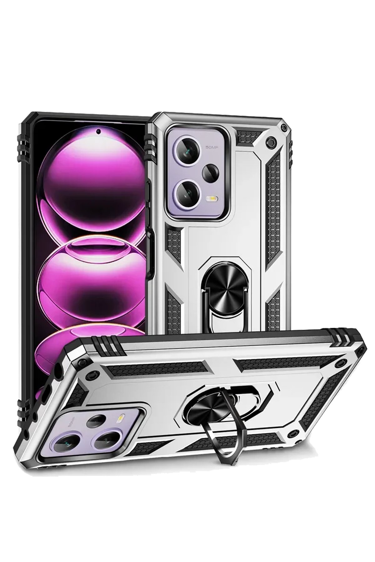 Redmi Note 12 5G Kılıf Sofya Yüzüklü Silikon Kapak - Gümüş Redmi Note 12 5G Kılıf Sofya Yüzüklü Silikon Kapak - Gümüş