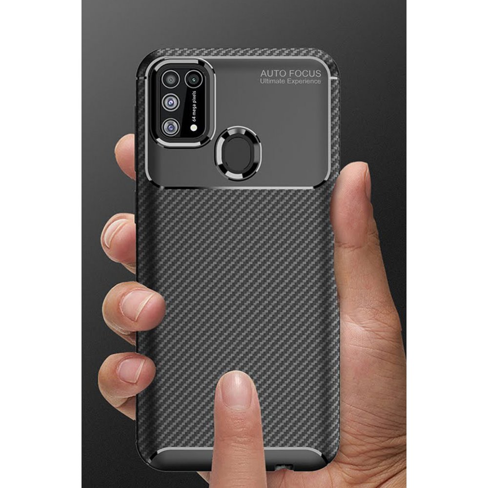  Samsung Galaxy M31 Kılıf Auto Focus Karbon Kapak - Kahverengi