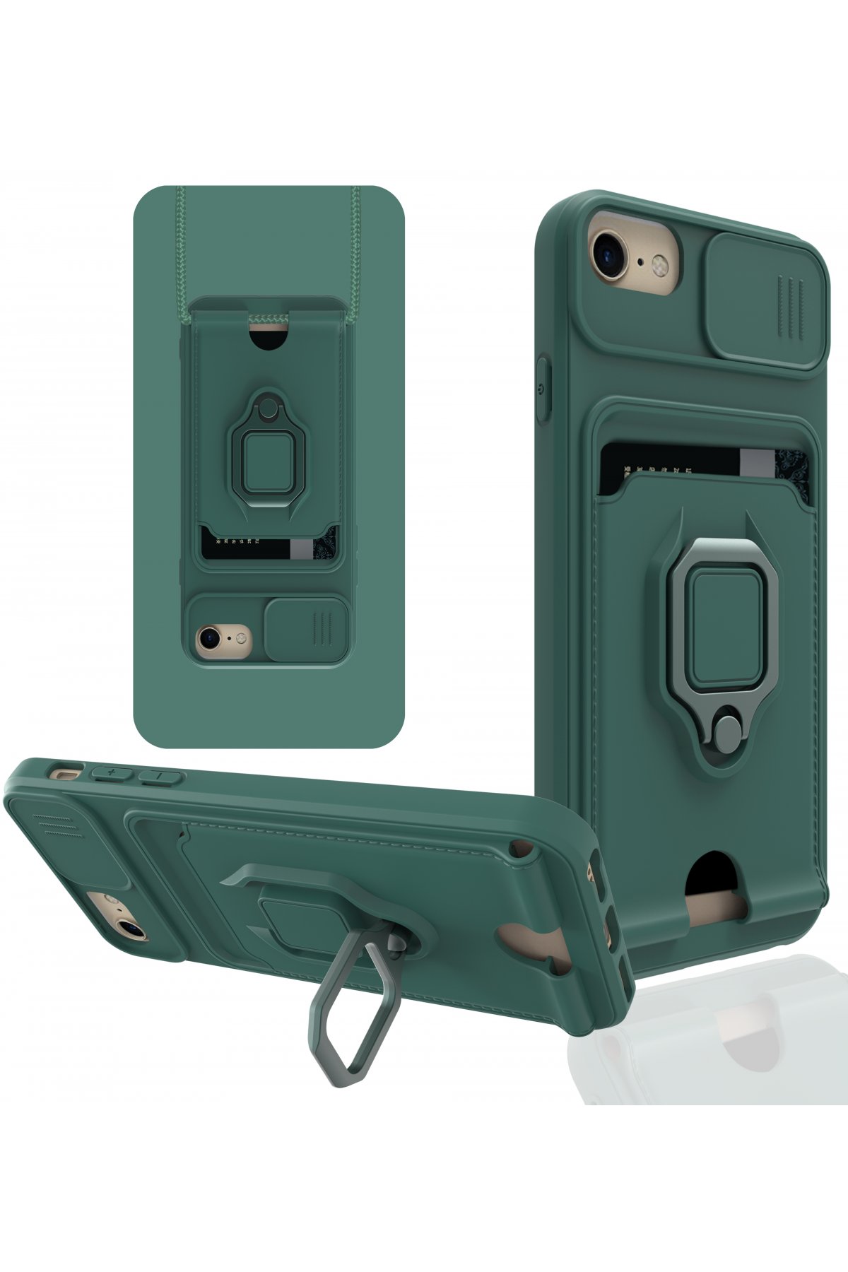  iPhone 8 Kılıf Zuma Kartvizitli Yüzüklü Silikon - Yeşil