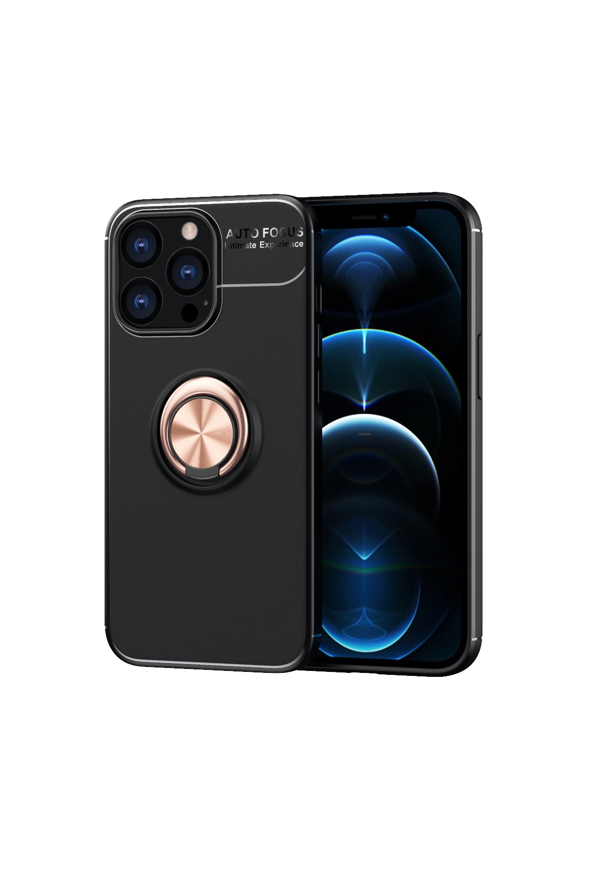  iPhone 13 Pro Kılıf Range Yüzüklü Silikon - Siyah-Gold