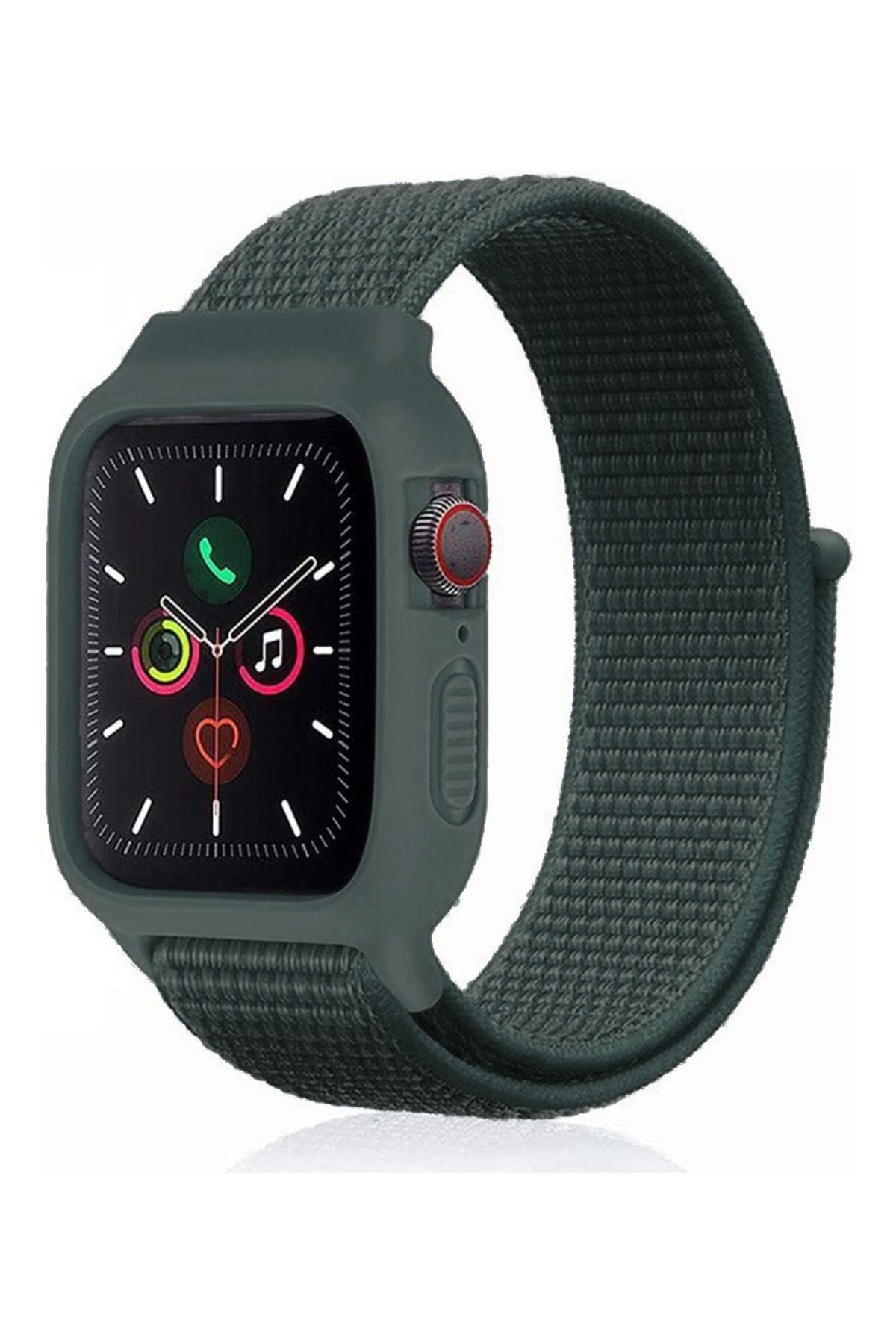  Apple Watch 40mm Hasırlı Cırtcırtlı Kasalı Kordon - Haki Yeşil