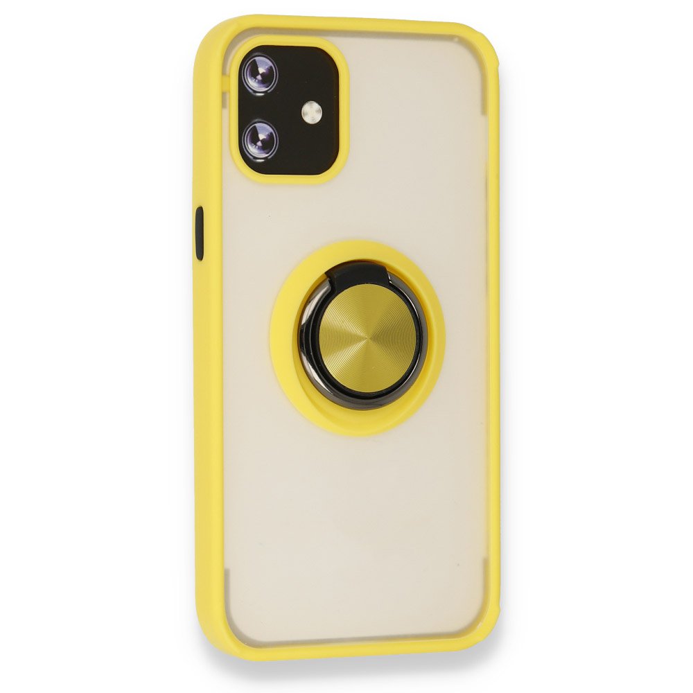  iPhone 12 Mini Kılıf Montreal Yüzüklü Silikon Kapak - Sarı
