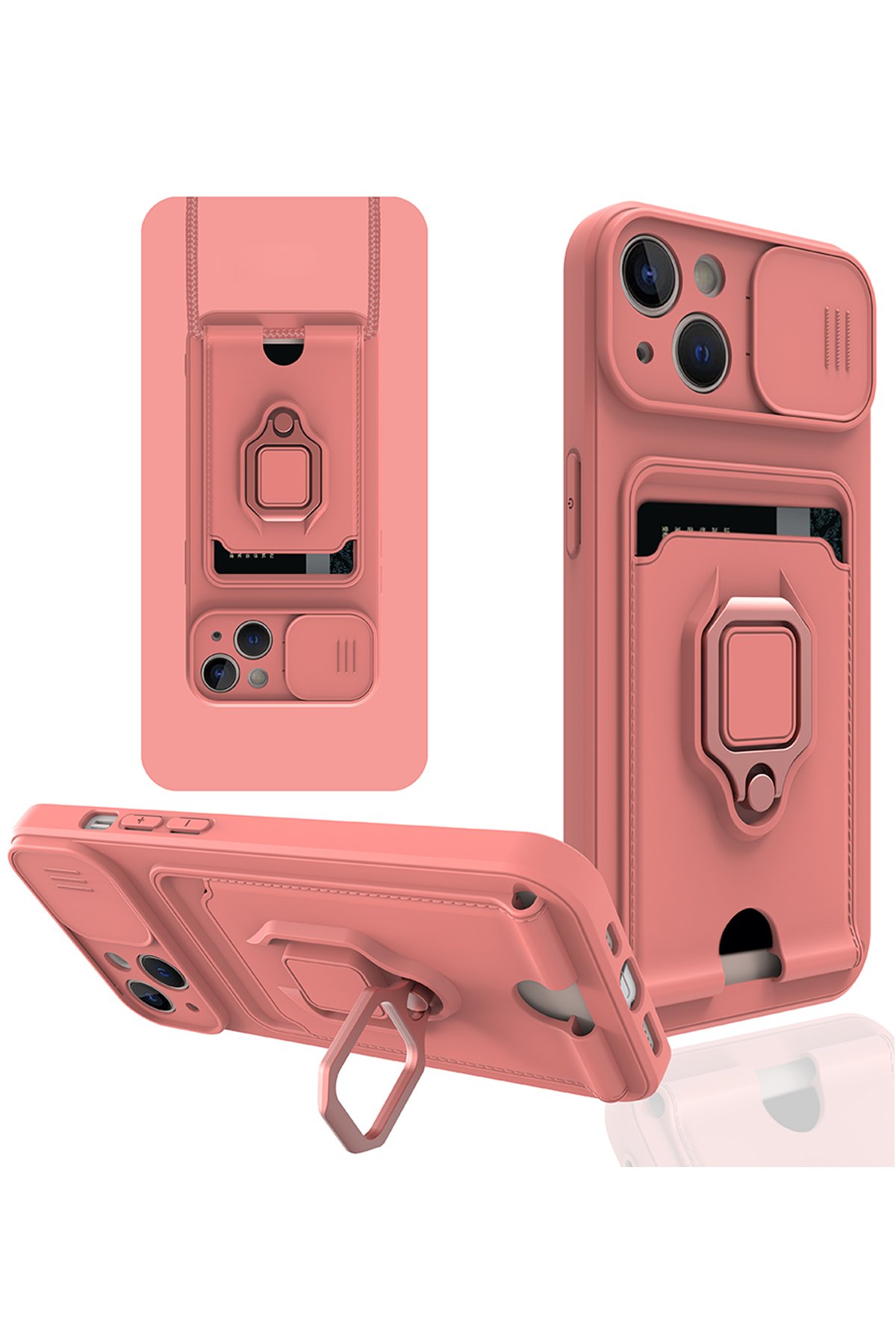  iPhone 13 Kılıf Zuma Kartvizitli Yüzüklü Silikon - Pembe