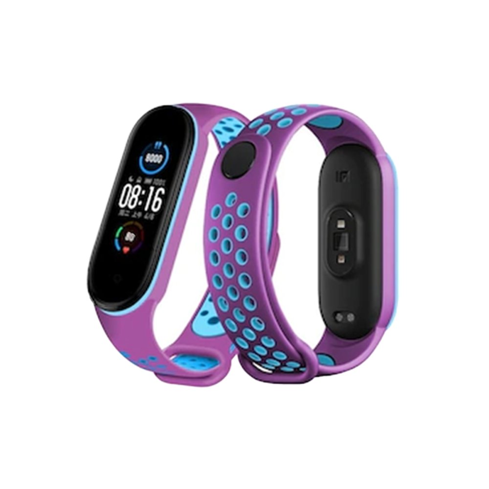  Xiaomi Mi Band 5 Spor Delikli Kordon - Mor-Mavi
