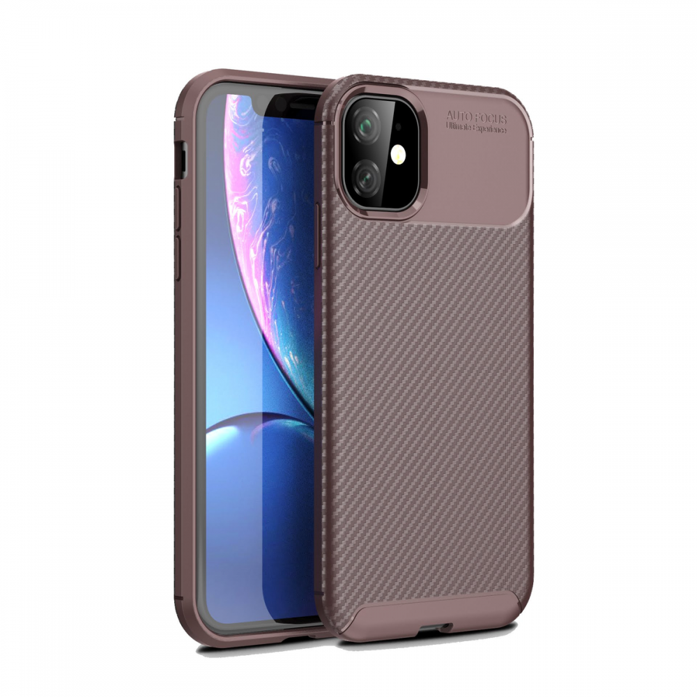  iPhone 11 Kılıf Auto Focus Karbon Kapak - Kahverengi