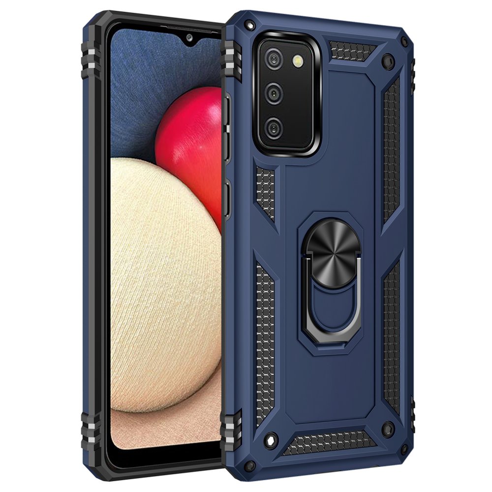  Samsung Galaxy A02S Kılıf Sofya Yüzüklü Silikon Kapak - Lacivert