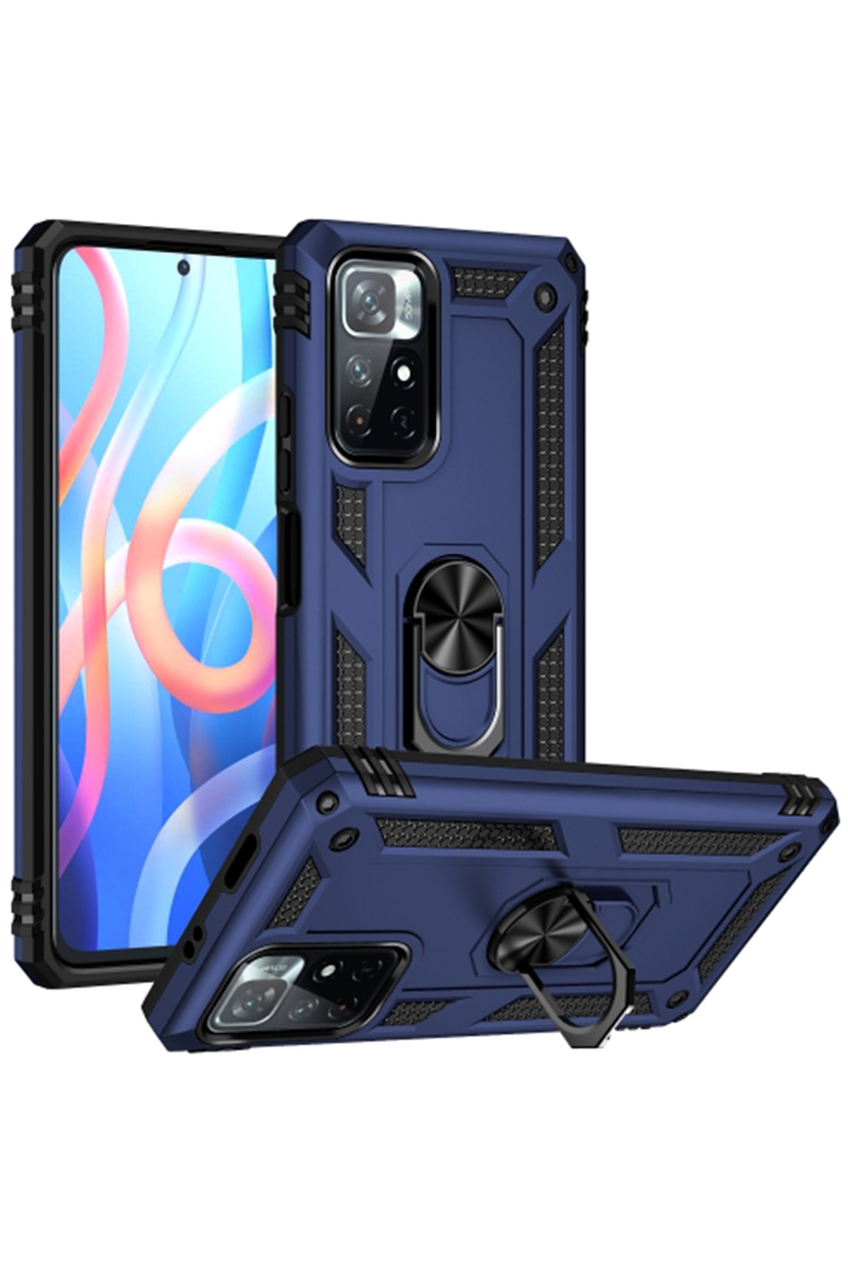  Xiaomi Poco M4 Pro 5G Kılıf Sofya Yüzüklü Silikon Kapak - Lacivert
