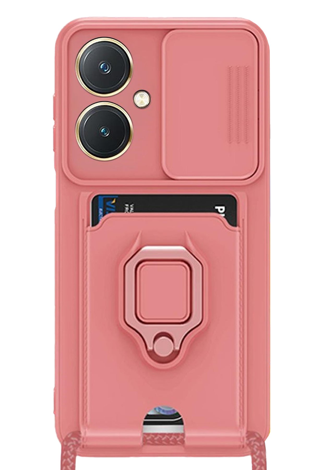  Vivo Y27 Kılıf Zuma Kartvizitli Yüzüklü Silikon - Pembe