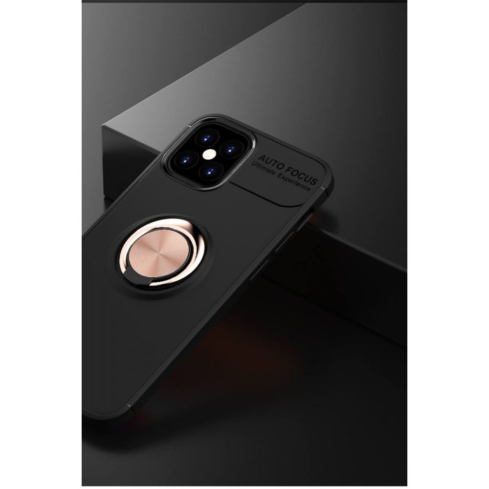 iPhone 12 Mini Kılıf Range Yüzüklü Silikon - Siyah-Gold  iPhone 12 Mini Kılıf Range Yüzüklü Silikon - Siyah-Gold