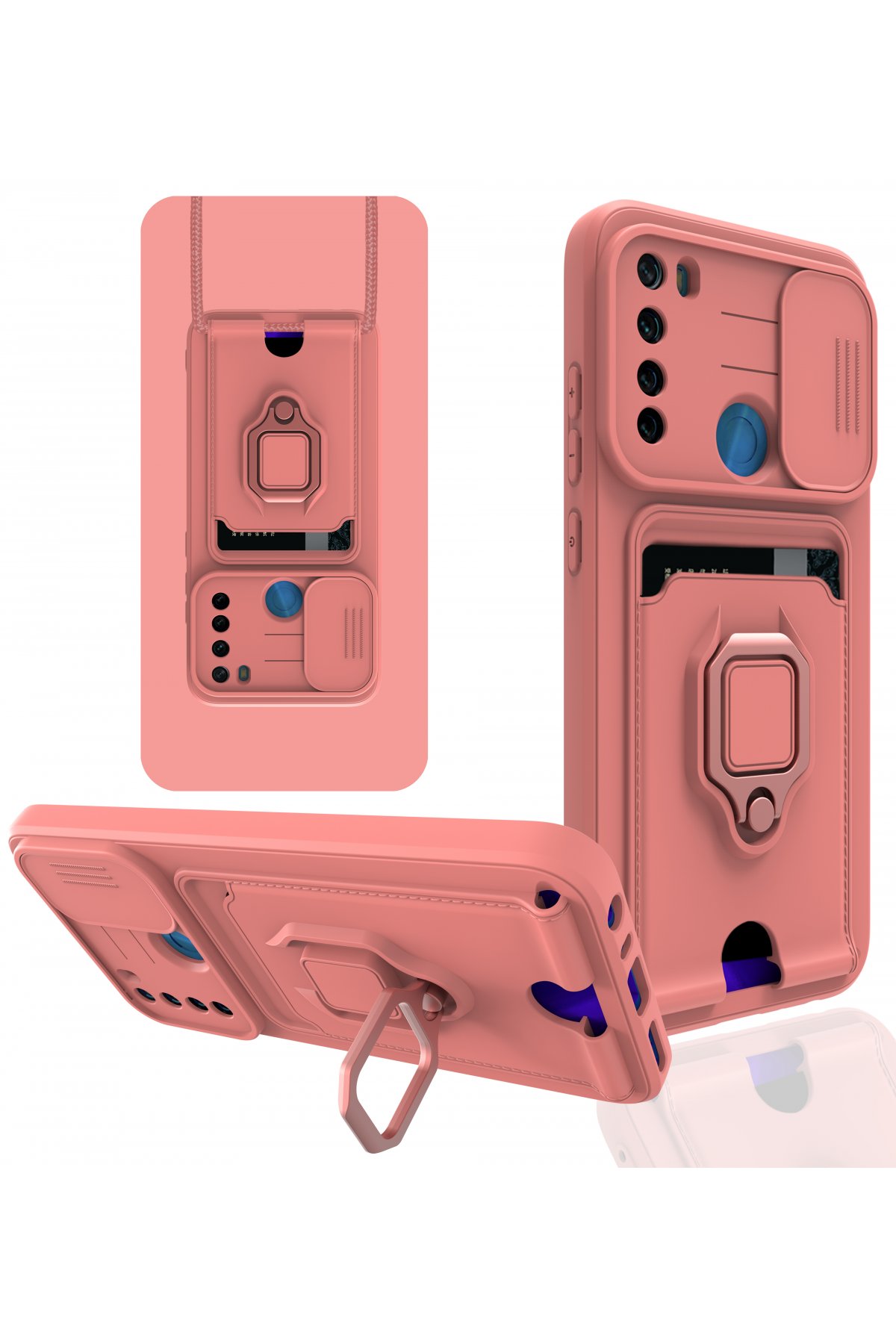 Redmi Note 8 Kılıf Zuma Kartvizitli Yüzüklü Silikon - Pembe