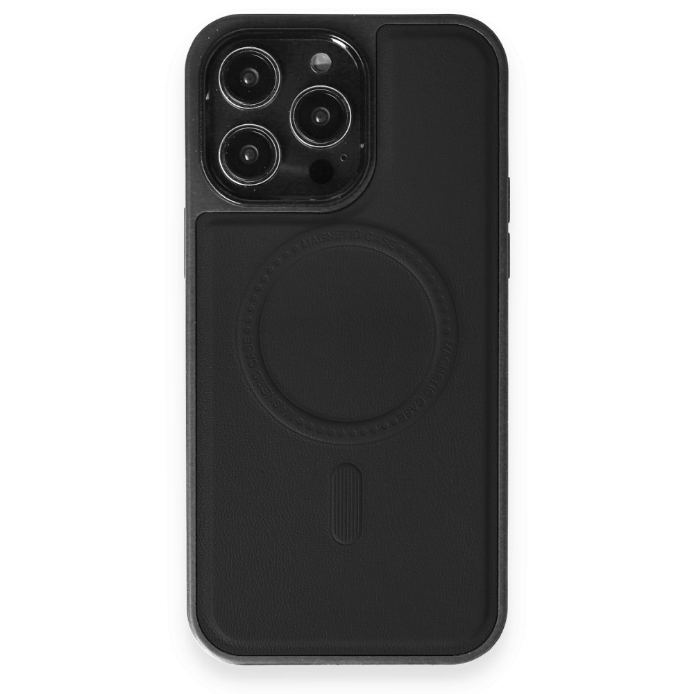  iPhone 13 Pro Max Kılıf Ozzi Magsafe Deri Kapak - Siyah