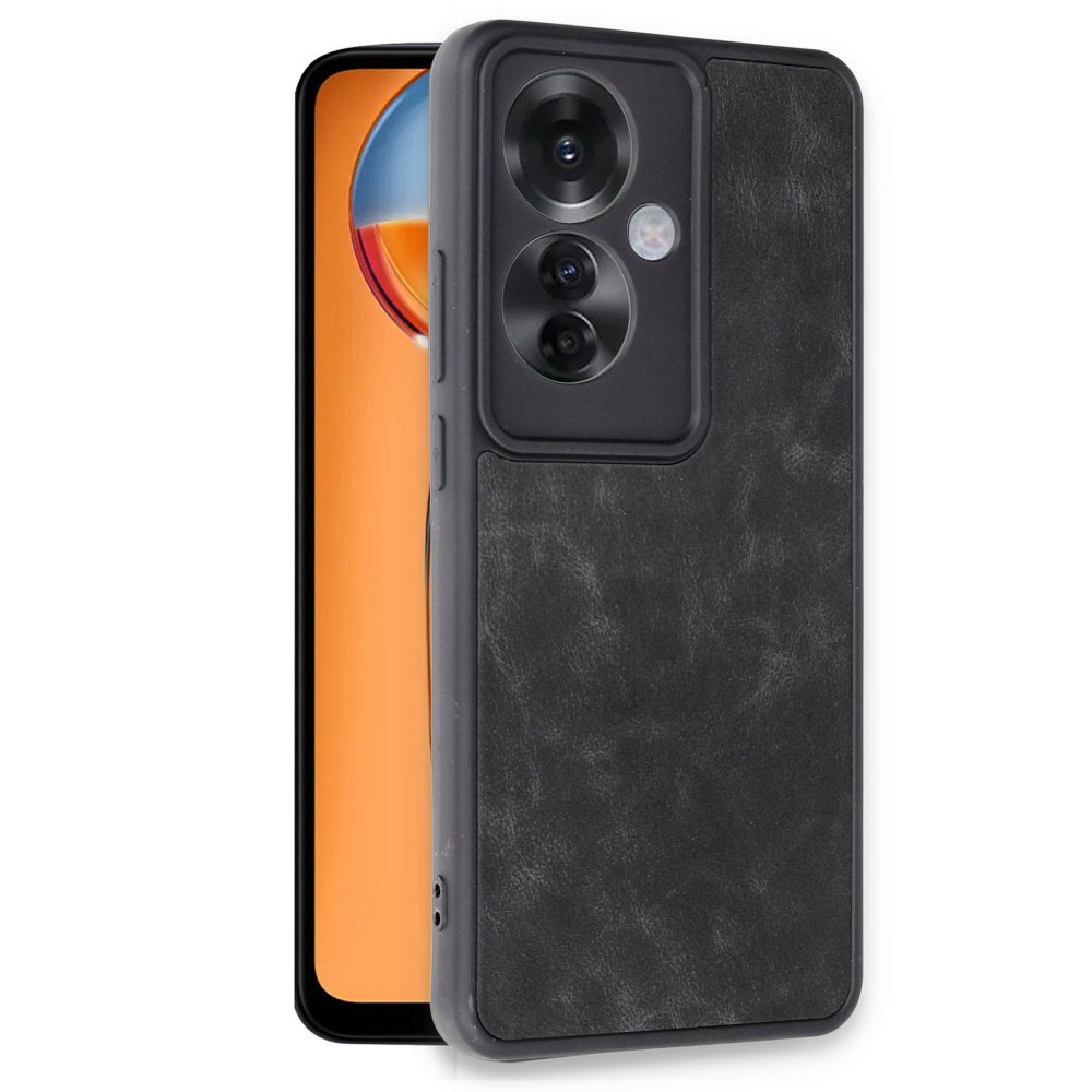 Oppo Reno 11F Kılıf Aras Deri Kapak - Siyah Oppo Reno 11F Kılıf Aras Deri Kapak - Siyah