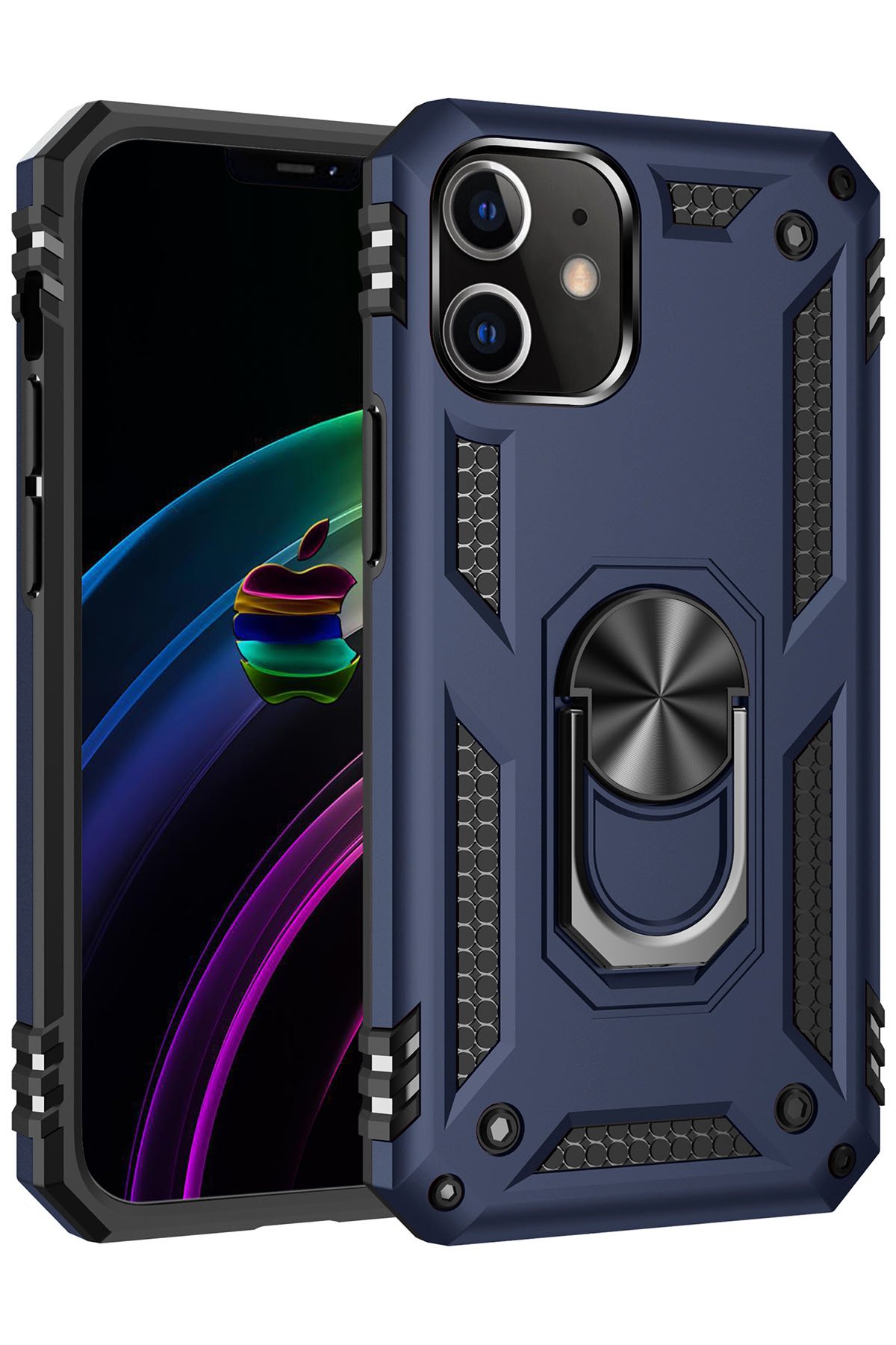  iPhone 12 Mini Kılıf Sofya Yüzüklü Silikon Kapak - Lacivert