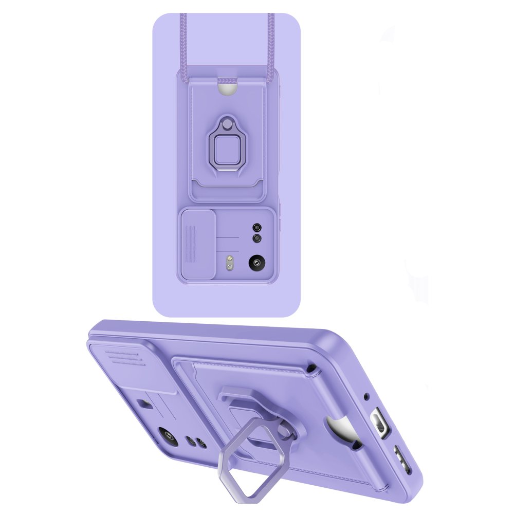  Xiaomi Poco C65 Kılıf Zuma Kartvizitli Yüzüklü Silikon - Lila