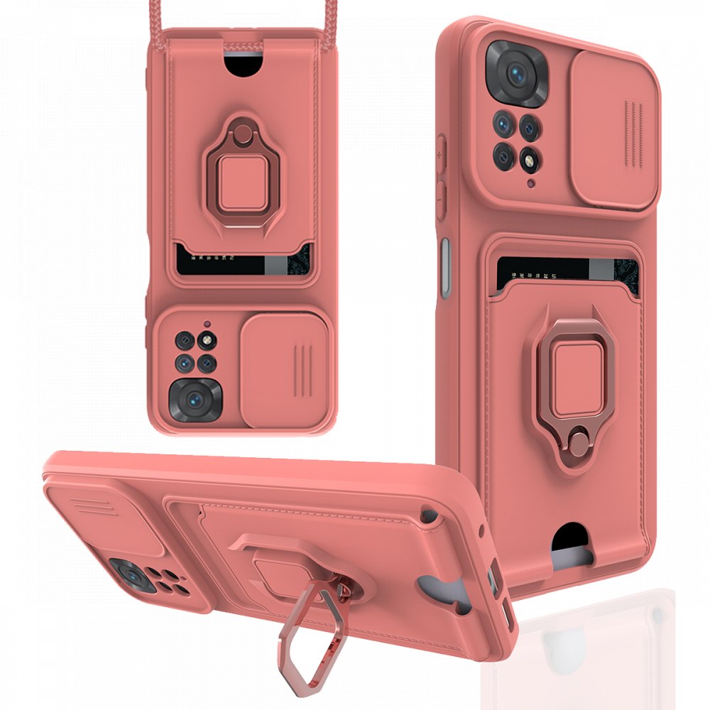 Redmi Note 11 Kılıf Zuma Kartvizitli Yüzüklü Silikon - Pembe