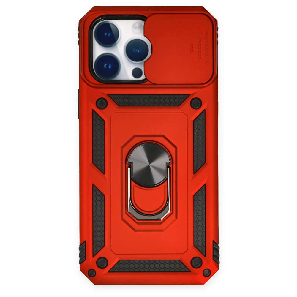  iPhone 14 Pro Max Kılıf Pars Lens Yüzüklü Silikon - Kırmızı