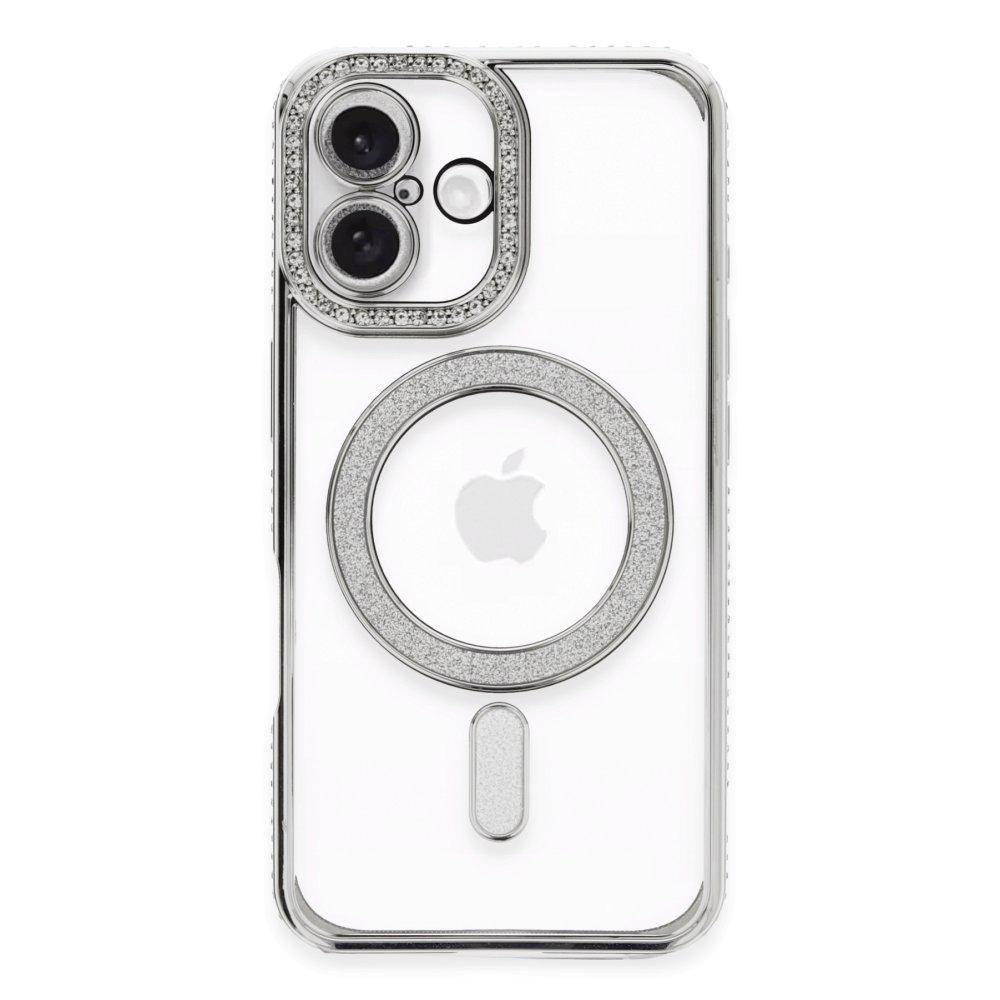 iPhone 16 Kılıf Joke Simli Magneticsafe Kılıf - Gümüş  iPhone 16 Kılıf Joke Simli Magneticsafe Kılıf - Gümüş