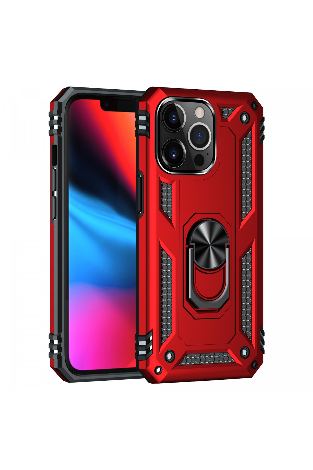  iPhone 14 Pro Max Kılıf Sofya Yüzüklü Silikon Kapak - Kırmızı