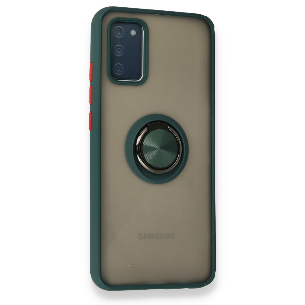  Samsung Galaxy A02S Kılıf Montreal Yüzüklü Silikon Kapak - Yeşil