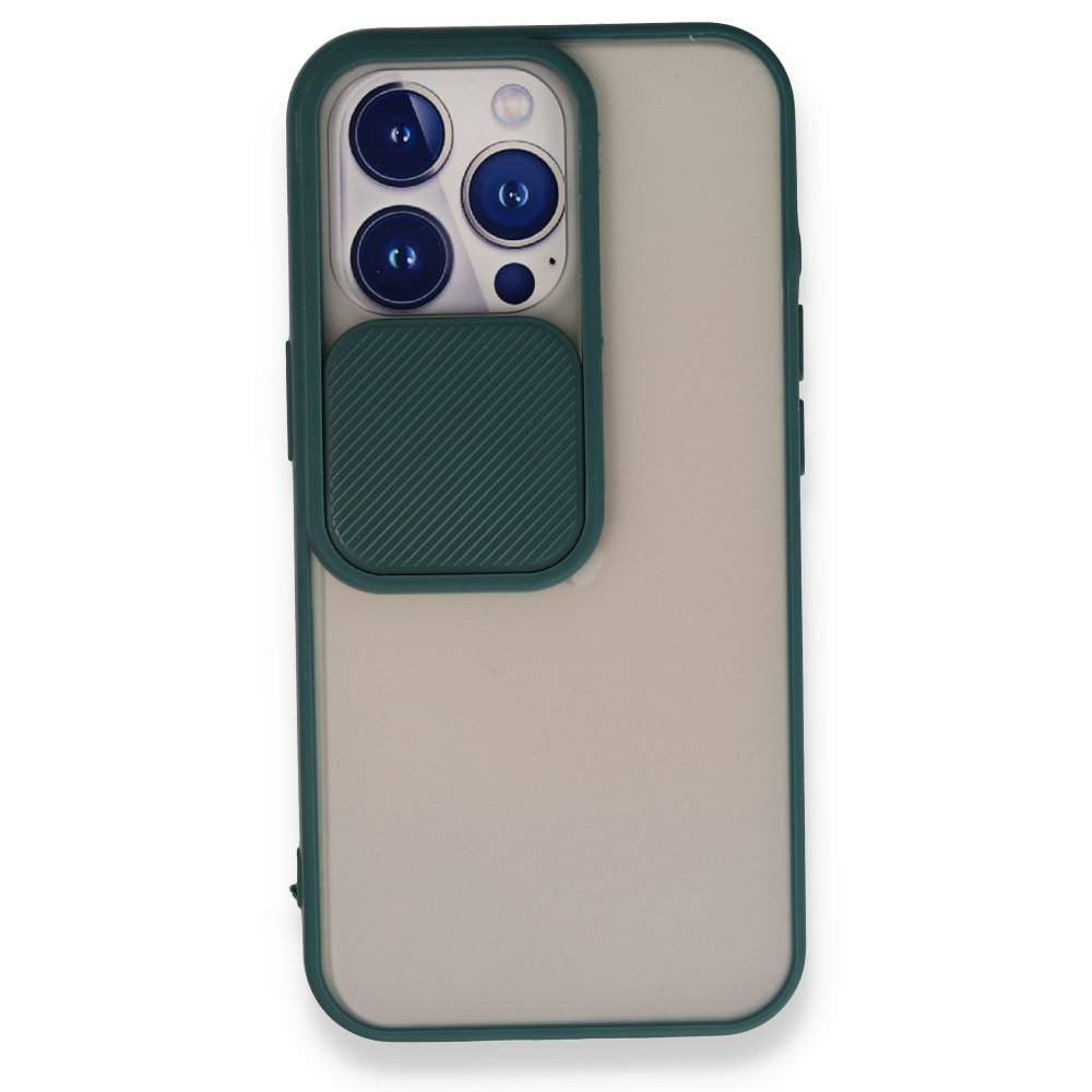  iPhone 13 Pro Kılıf Palm Buzlu Kamera Sürgülü Silikon - Yeşil