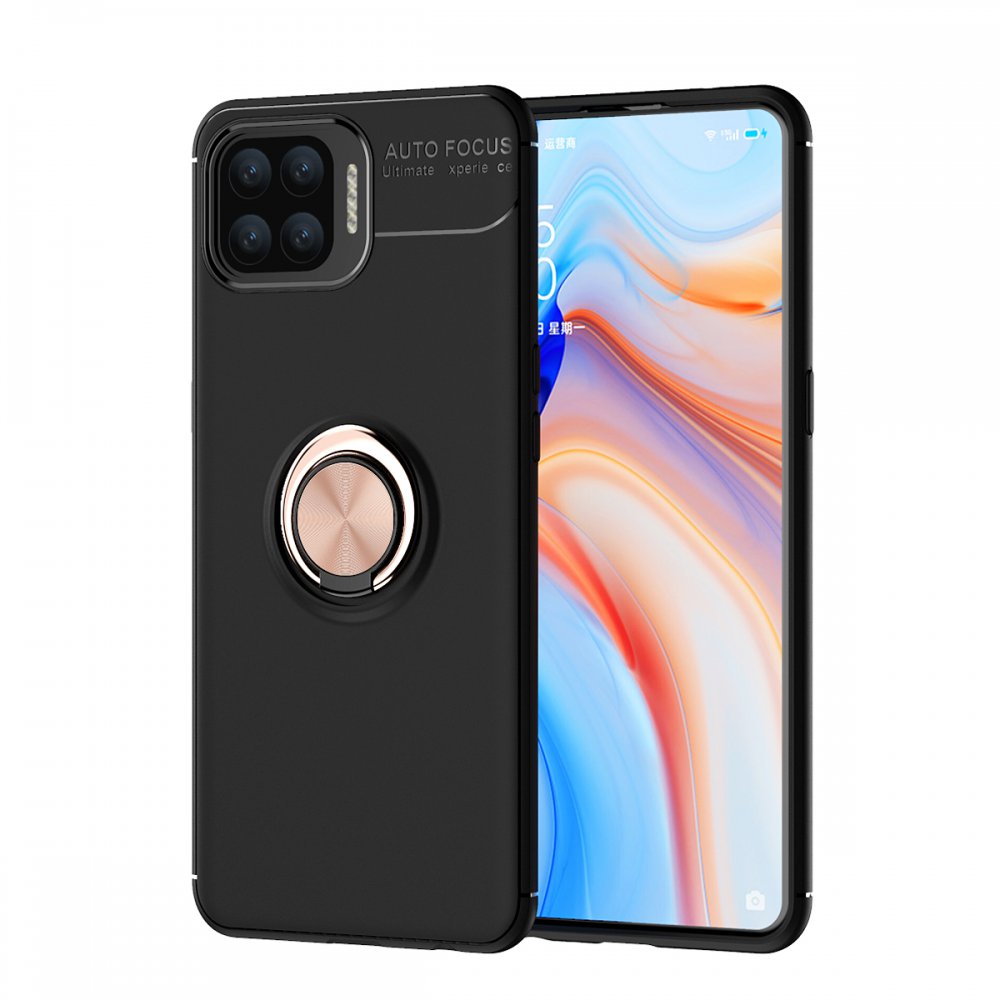 Oppo Reno 4 Lite Kılıf Range Yüzüklü Silikon - Siyah-Gold Oppo Reno 4 Lite Kılıf Range Yüzüklü Silikon - Siyah-Gold