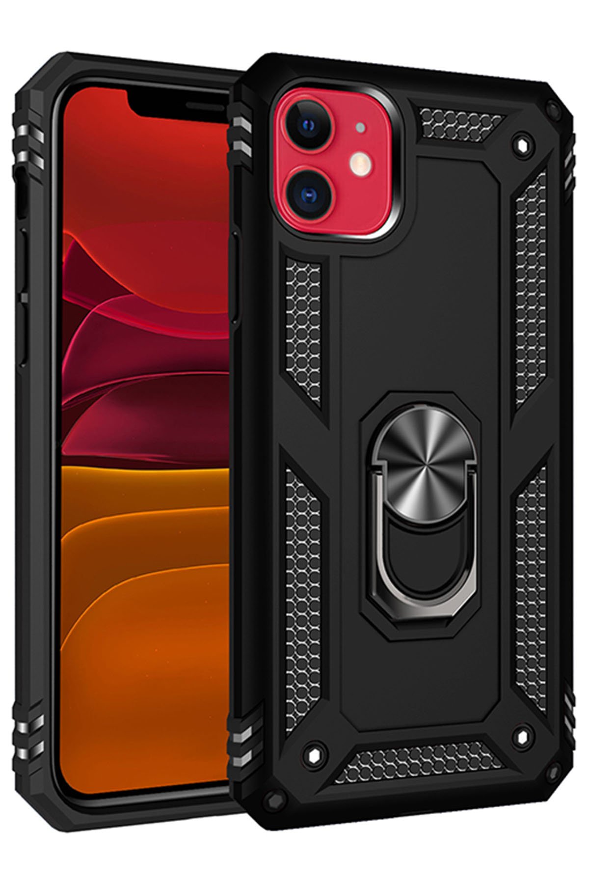  iPhone 11 Kılıf Sofya Yüzüklü Silikon Kapak - Siyah