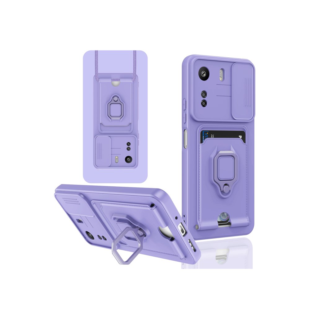  Xiaomi Poco C65 Kılıf Zuma Kartvizitli Yüzüklü Silikon - Lila