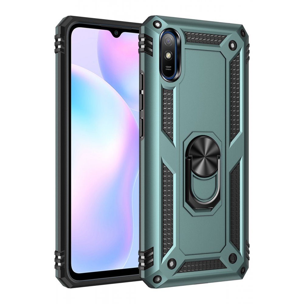 Redmi 9A Kılıf Sofya Yüzüklü Silikon Kapak - Yeşil