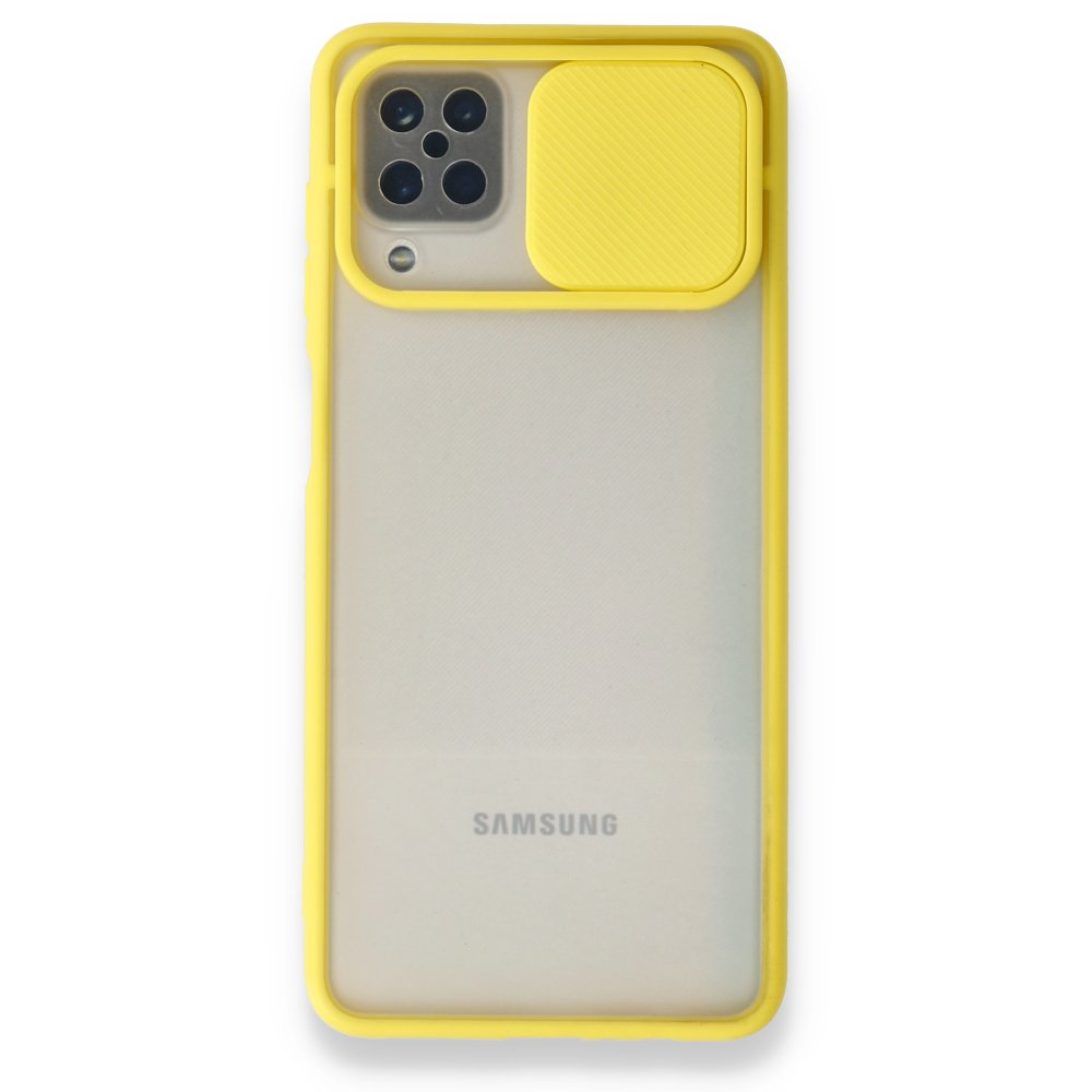  Samsung Galaxy A12 Kılıf Palm Buzlu Kamera Sürgülü Silikon - Sarı