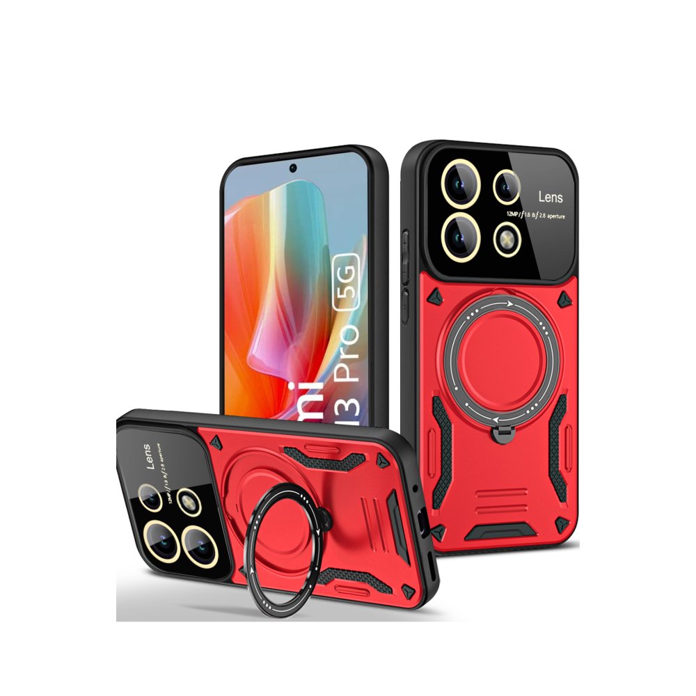 Redmi Note 13 Pro 5G Kılıf Joy Lens Standlı Kapak - Kırmızı Redmi Note 13 Pro 5G Kılıf Joy Lens Standlı Kapak - Kırmızı