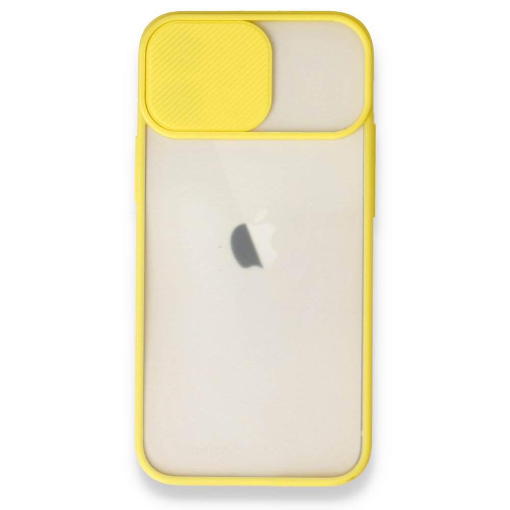 iPhone 11 Kılıf Palm Buzlu Kamera Sürgülü Silikon - Sarı iPhone 11 Kılıf Palm Buzlu Kamera Sürgülü Silikon - Sarı