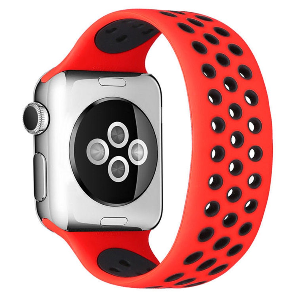  Apple Watch 41mm Ayarlı Delikli Silikon Kordon - Kırmızı-Siyah