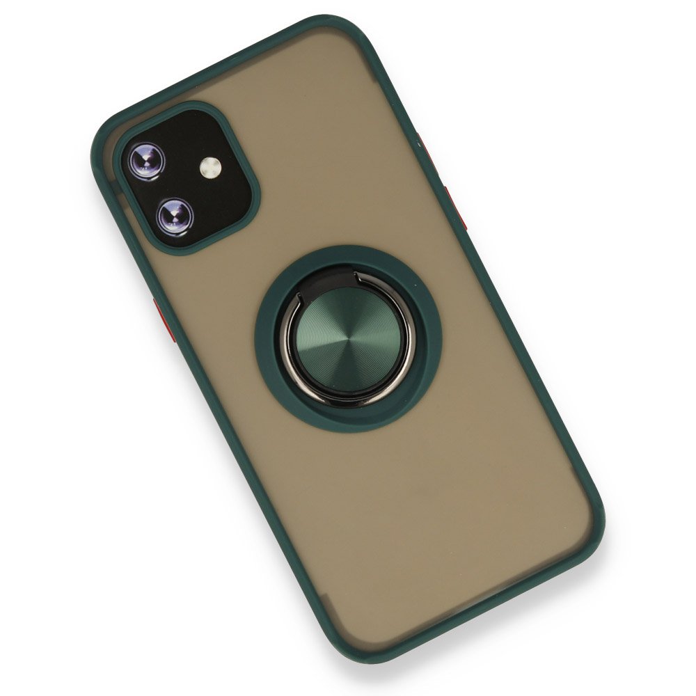  iPhone 12 Kılıf Montreal Yüzüklü Silikon Kapak - Yeşil