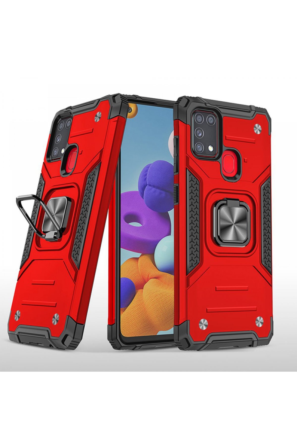  Samsung Galaxy M31 Kılıf Zegna Yüzüklü Silikon Kapak - Kırmızı