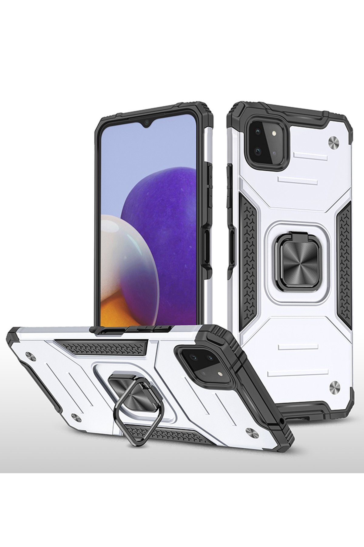  Samsung Galaxy M32 Kılıf Zegna Yüzüklü Silikon Kapak - Gümüş