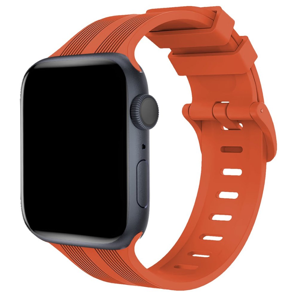  Apple Watch 41mm KR408 Çizgili Silikon Kordon - Turuncu