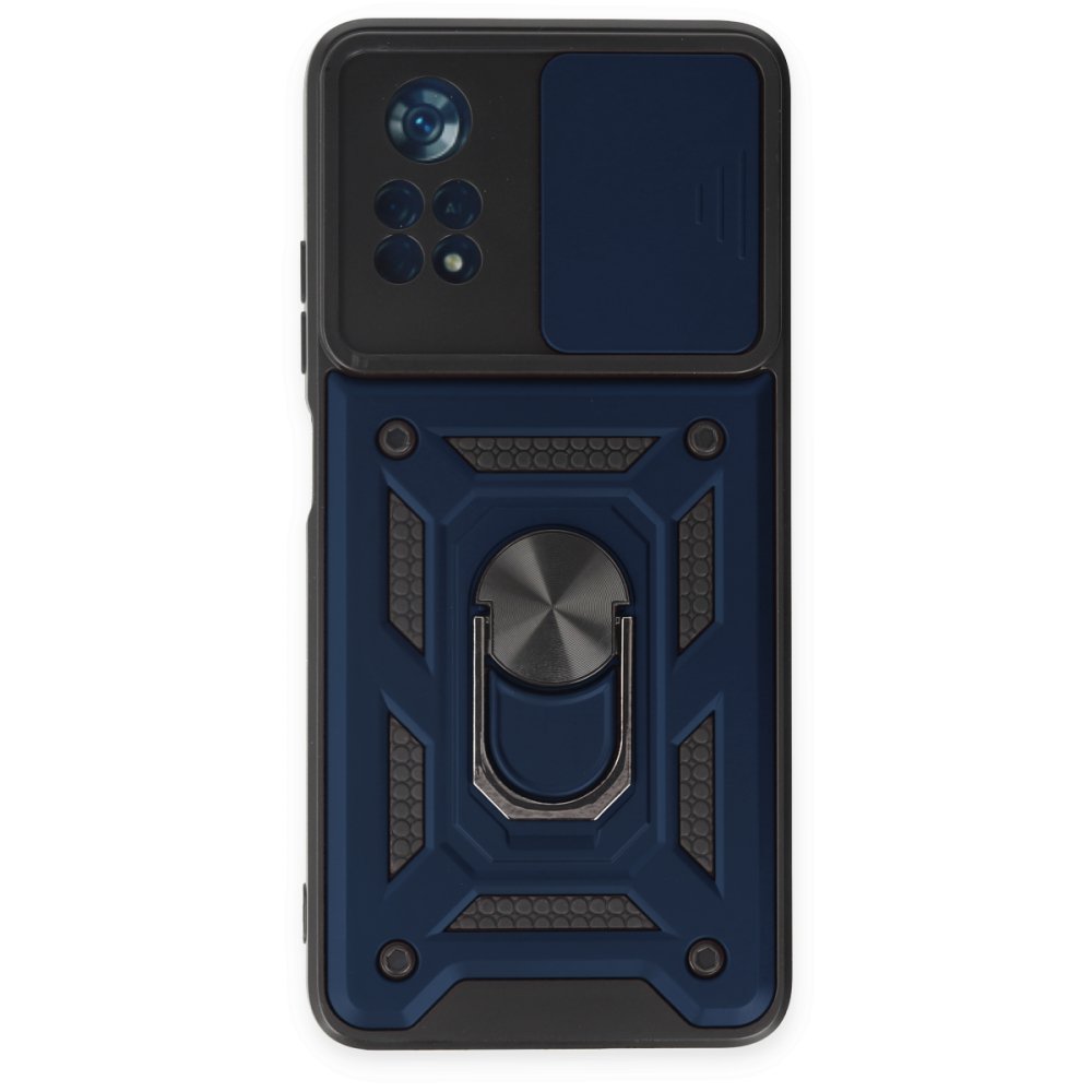  Xiaomi Poco X4 Pro 5G Kılıf Pars Lens Yüzüklü Silikon - Lacivert