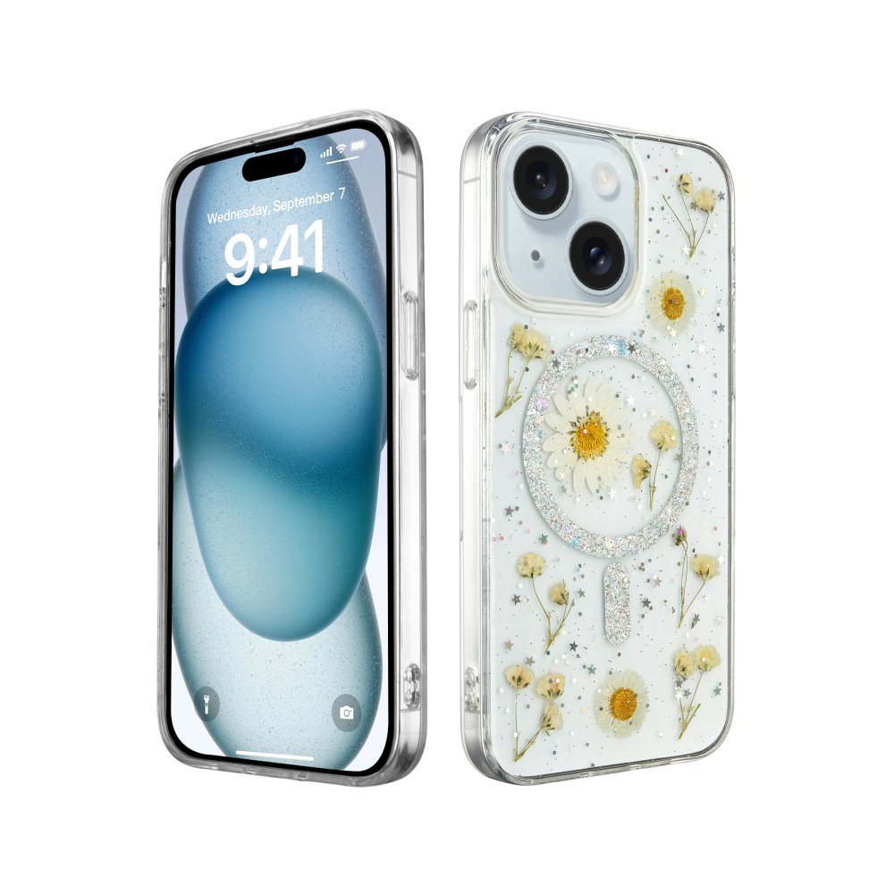  iPhone 14 Kılıf Daisy Simli Magsafe Kapak - Gümüş