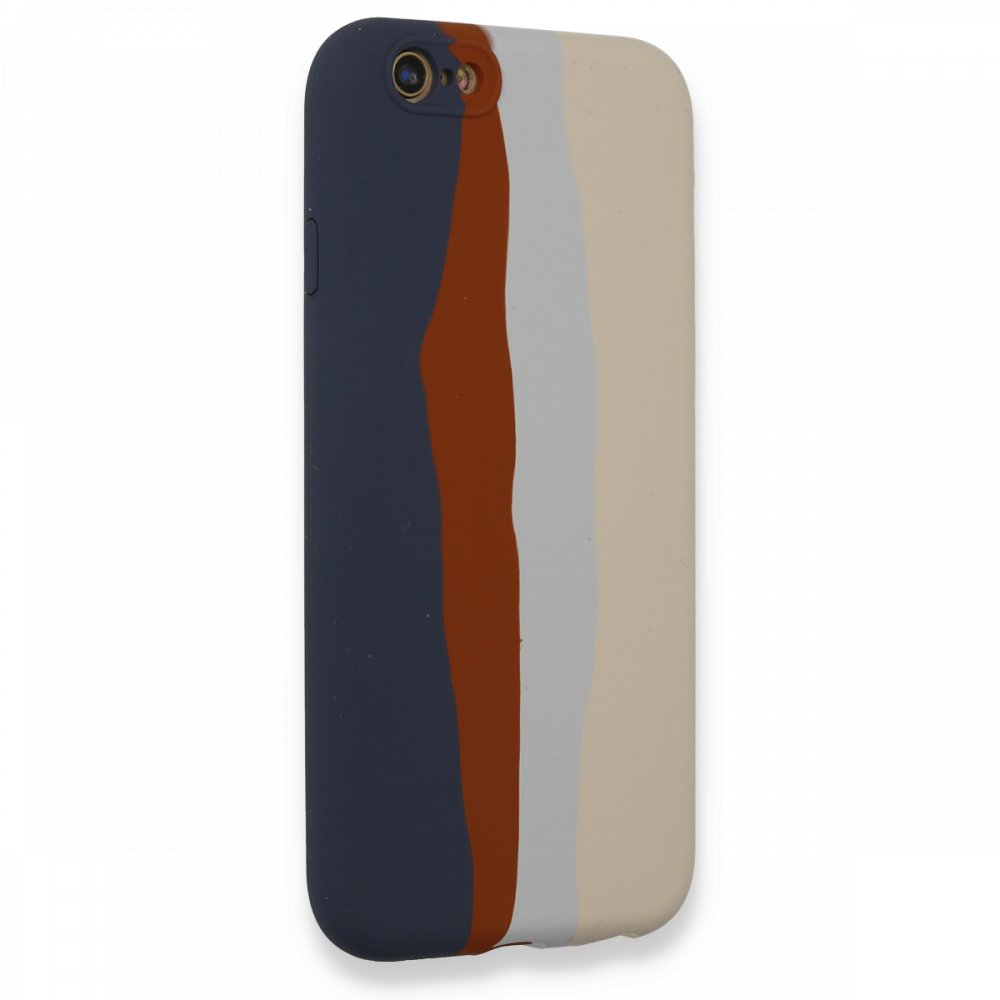  iPhone 6 Kılıf Ebruli Lansman Silikon - Lacivert-Krem