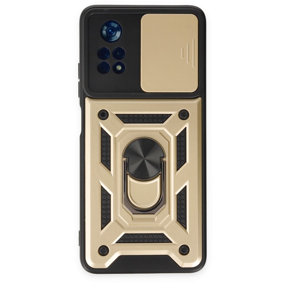  Xiaomi Poco X4 Pro 5G Kılıf Pars Lens Yüzüklü Silikon - Gold
