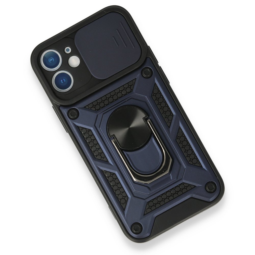  iPhone 12 Kılıf Pars Lens Yüzüklü Silikon - Lacivert