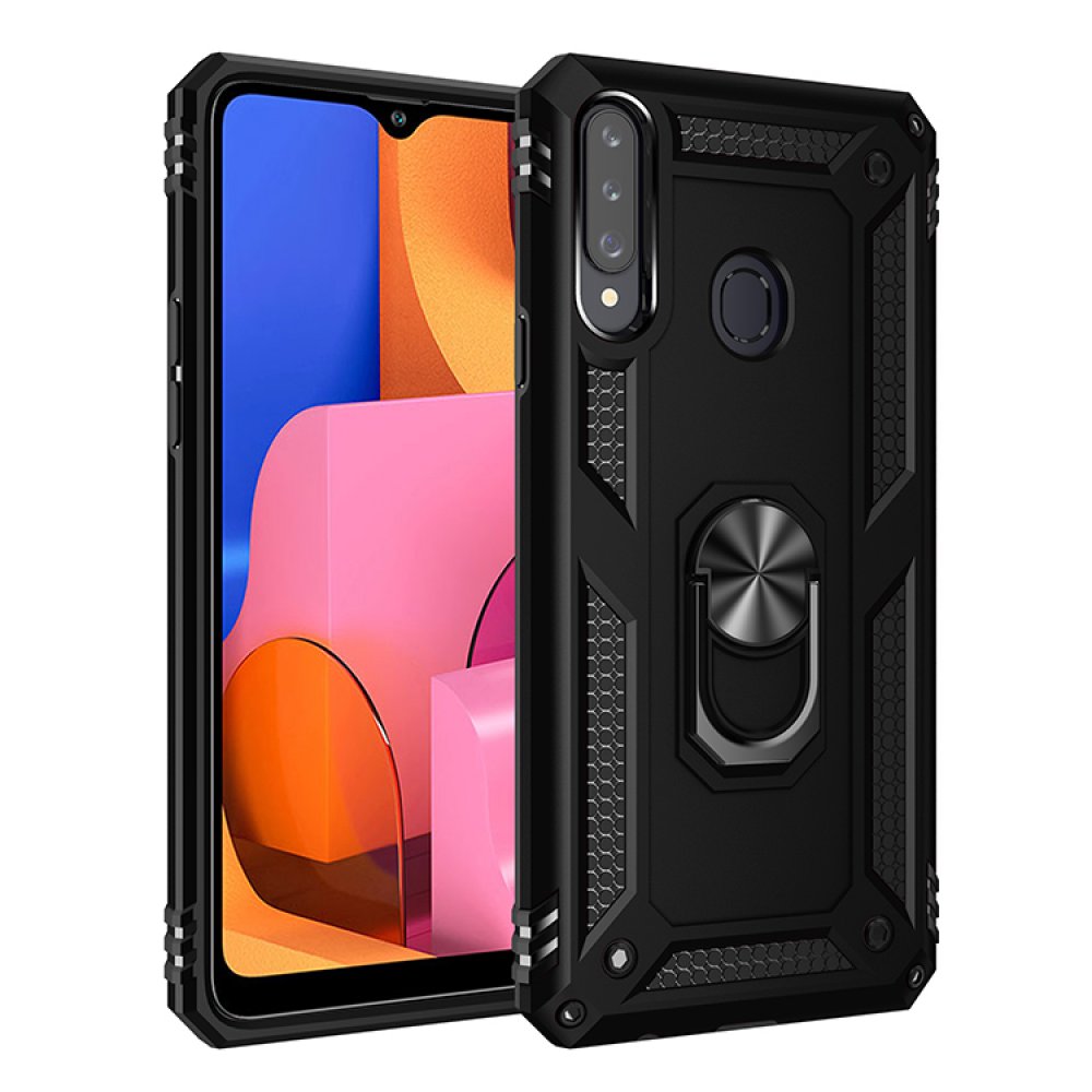  Samsung Galaxy A20S Kılıf Sofya Yüzüklü Silikon Kapak - Siyah