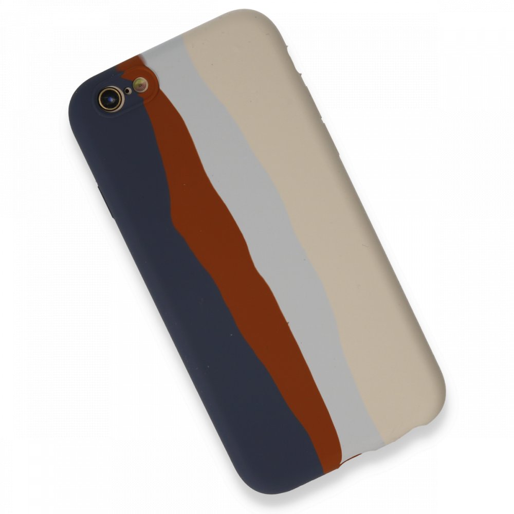  iPhone 6 Kılıf Ebruli Lansman Silikon - Lacivert-Krem
