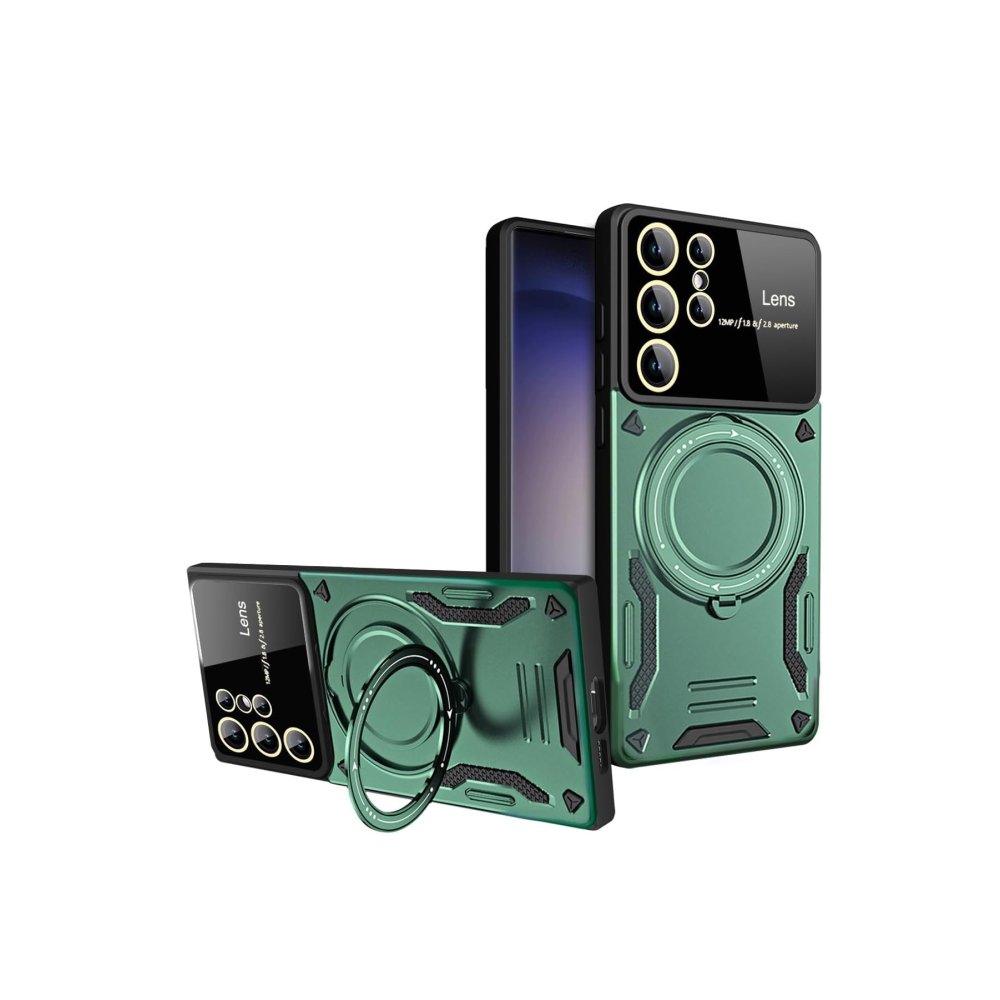 Samsung Galaxy S24 Ultra Kılıf Joy Lens Standlı Kapak - Koyu Yeşil Samsung Galaxy S24 Ultra Kılıf Joy Lens Standlı Kapak - Koyu Yeşil