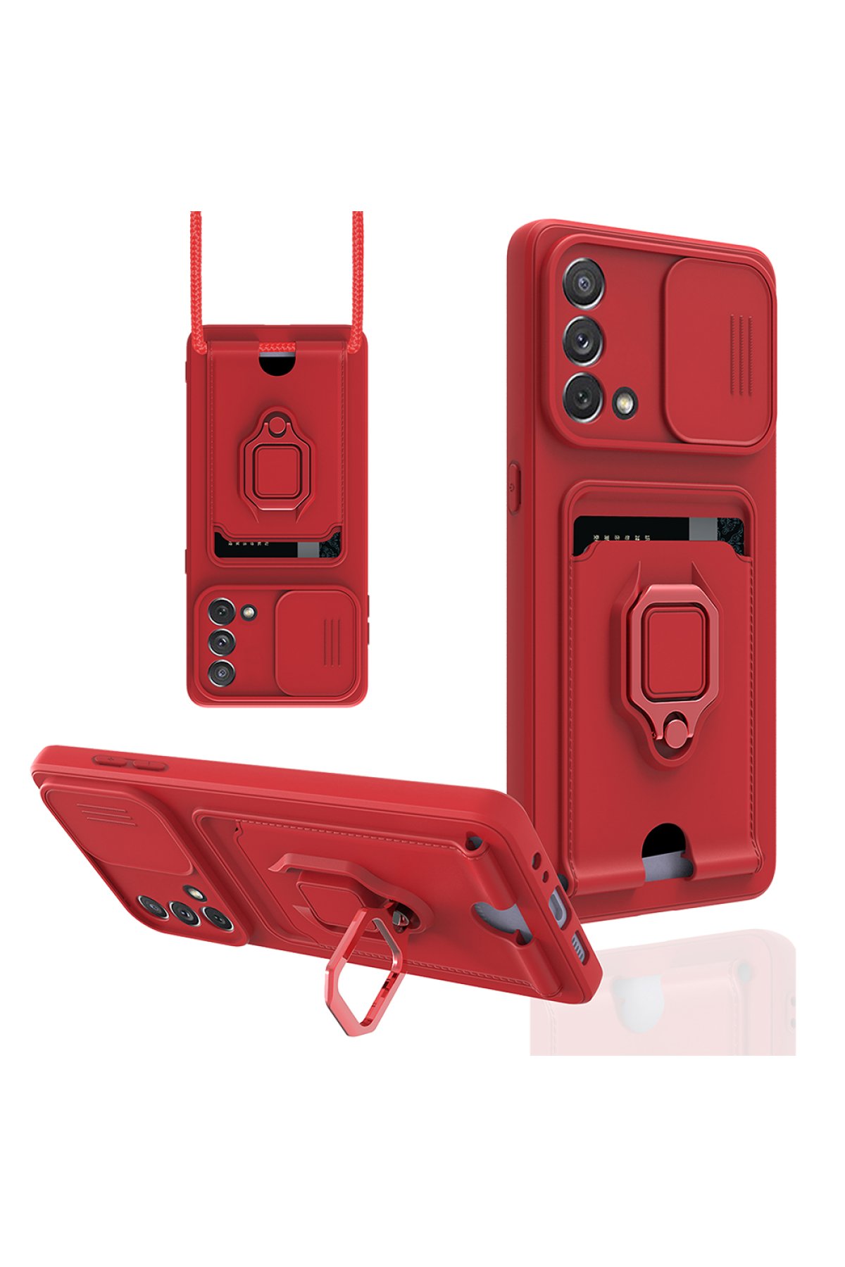  Oppo A74 4G Kılıf Zuma Kartvizitli Yüzüklü Silikon - Kırmızı